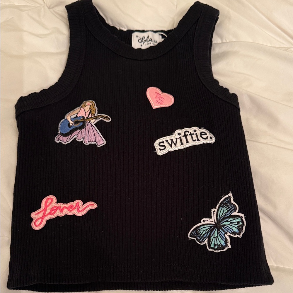 Lola + The Boys Black Tank Top with Colorful Patches